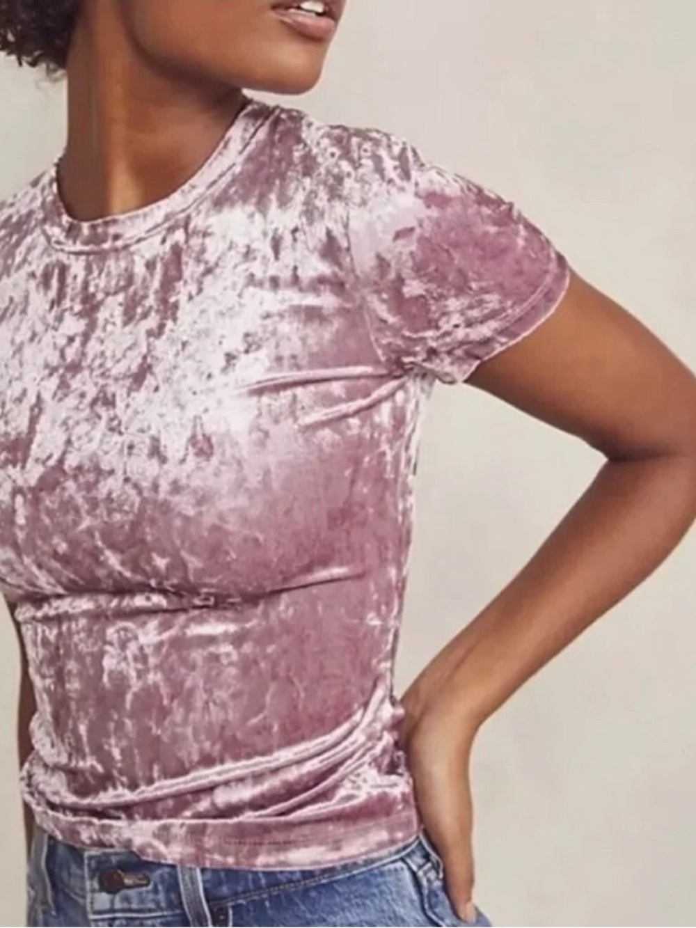 Free People Intimately Velvet Tee | Mauve Crushed Velvet Top | XS